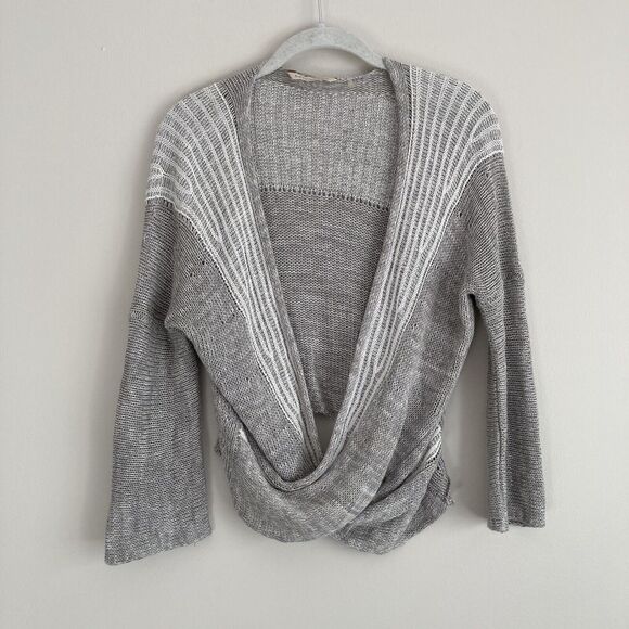 Soft Surroundings Loose Knit Wrap Front Sweater Plunging V-Neck Gray Size Small - Picture 2 of 11